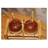 Stoneware Condiment Holders in Basket