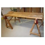 2 Wooden Saw Horses with Wood 72L, Basement