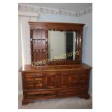 Large Wooden Dresser & Mirror, 2 Piece 66x19x32H