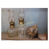 2 Small Oil Lamps & 2 Stones