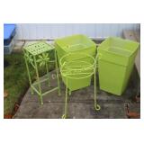 2 Plastic Flower Pots & Metal Stands