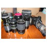 Camera Lenses & Cases incl Vivitar battery Charger