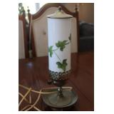 Brass & Glass Pillar Boudoit Lamp, Handpainted Ivy
