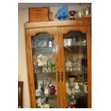 2 Door Glass Shelves Cabinet & Contents