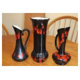 Red & Black Pottery Lot Signed MK