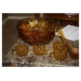 Amber Glass Punch Bowl & 12 Cups