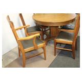 Wooden Round Table 45DX30H, 3 Leaf`s 10', 6 Chairs