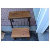 Wooden Bench & Foot Stool 23.5x11.5x17H