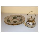 Ornate Brass Bowl & Tea Pot