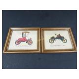 Lot of 2 Framed Vintage Car Pictures 9" x 6"