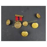 Lot of Assorted Military Buttons, Pins, and