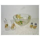 Vintage Hand Painted Glass Service Set - Bowl Oil