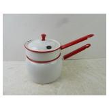 Vintage Enameled Double Boiler Pots with Lid
