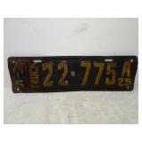 1925 Wisconsin State Truck Metal License Plate