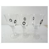 Lot of 3 Black & White Circle Art Glass Wine