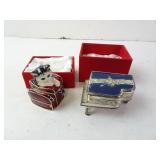 Lot of 2 Vintage Enameled Trinket Boxes - Cat &