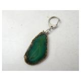 Green Agate Slice on Keychain