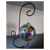 Blown Art Glass 6" Ball with Stand