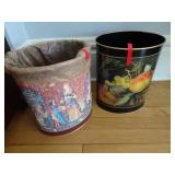 Two Decorative Metal Waste Baskets