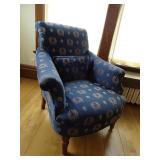 Blue Upholstered Lounge Chair with Gold Patterned