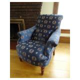 Blue Upholstered Lounge Chair with Gold Patterned