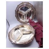 Two Divided Silver Plated Serving Trays