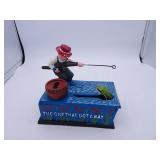 Vintage Cast Iron Fishing Mechanical Coin Bank -