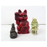 Lot of 3 Cultural Figurines - Buddha Lucky Cat &