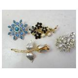Lot of 4 Vintage Costume Brooch Pins