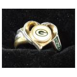 Sterling Silver Green Bay Packers Heart Ring with