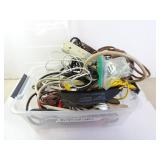 Bin of Extension Cords & Misc. Electronics