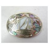 Vintage Mexico Alpaca Abalone Sailboat Belt