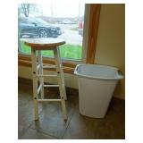 Wood Stool & Garbage Can