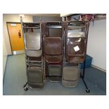 Lot of Folding Steel Chairs on Rolling Rack