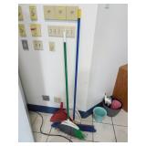 Lot of Brooms and Dust Pans