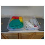 Lot of 2 Lidded Storage Totes with Contents