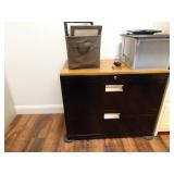 Wood Grain Top Steel File Cabinet with Contents -