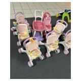 Lot of 8 Plastic Childrens Toy Strollers &
