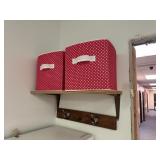 Shelf with Hooks and Canvas Bins