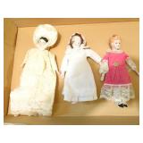 Lot of 3 Victorian Style Porcelain Head Dolls