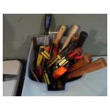 Bucket of Misc Tools - Hammers Screwdrivers &