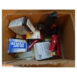 Box of Staple Guns Hot Glue Gun & Materials