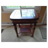 Glass Top Wood End Table 24" x 22" x 26"