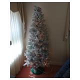 7ft Silver Tinsel Style Pre-Lit Faux Christmas
