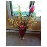 Glass Pedestal Flower Pot with Contents - Faux