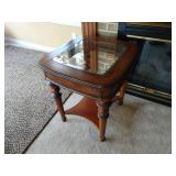 Glass Top Wood End Table 24" x 22" x 26"
