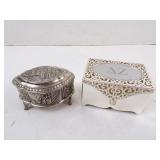Lot of 2 Metal Jewelry Trinket Boxes