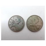 Lot of 2 80% Silver Canadian Quarters - 1938/1958