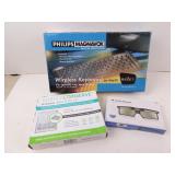 Lot of 3 New Items - Magnavox Keyboard 3D Glasses