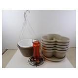 Lot of Planter Pots & Hummingbird Feeder
